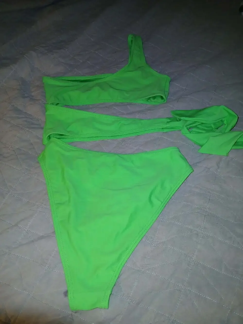 South Beach Neon Green One Shoulder Cutout Bikini Set
